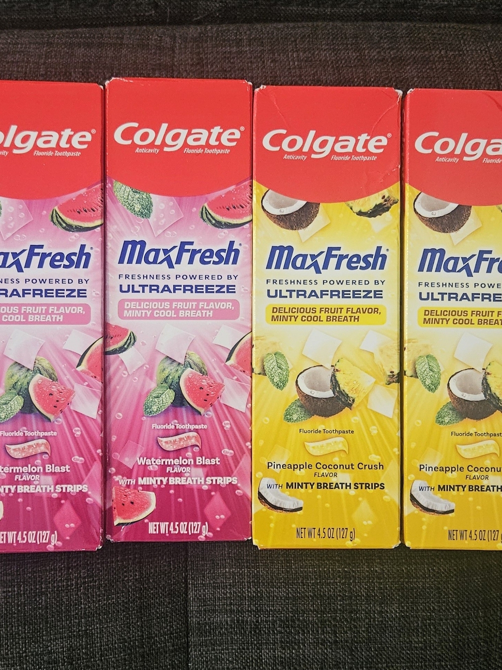 MaxFresh Watermelon Blast & Pineapple Coconut Toothpaste - Pink & Yellow (ALL 6)